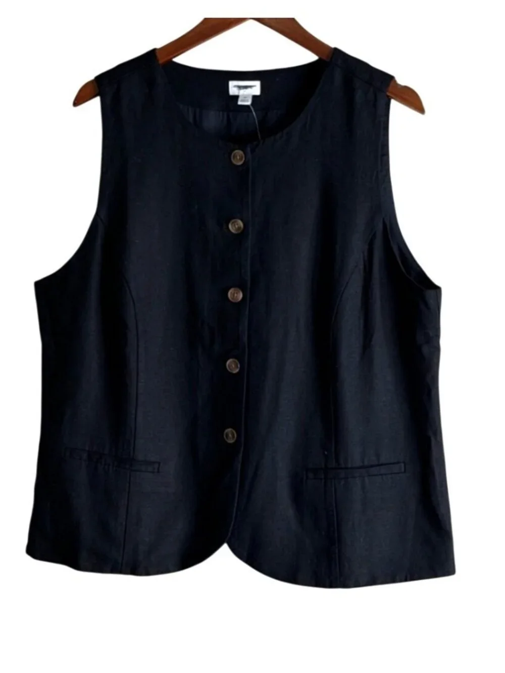 J. Crew Women's Long Button Front Vest Black Layering Size 16 NWT